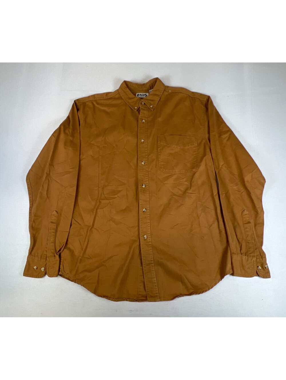 Vintage Falls Creek Men's M Brown Cotton Long Sleeve Button Down Shirt